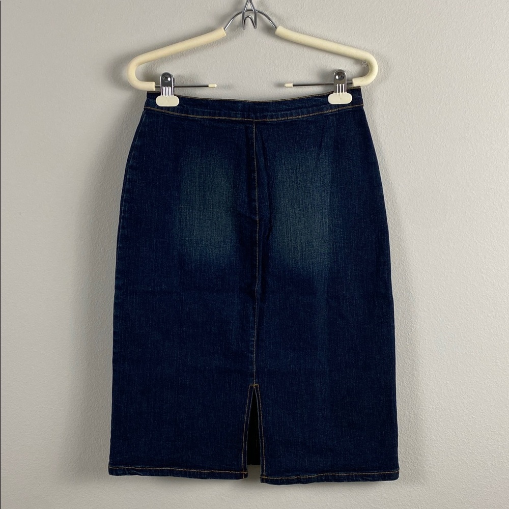 Windsor Stretch Denim Skirt | Back Slit | Dark Blue Wash - Picture 2 of 15
